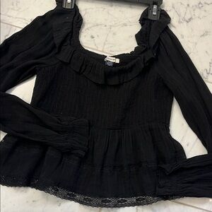 American Eagle Outfitters Black Ruffled Blouse